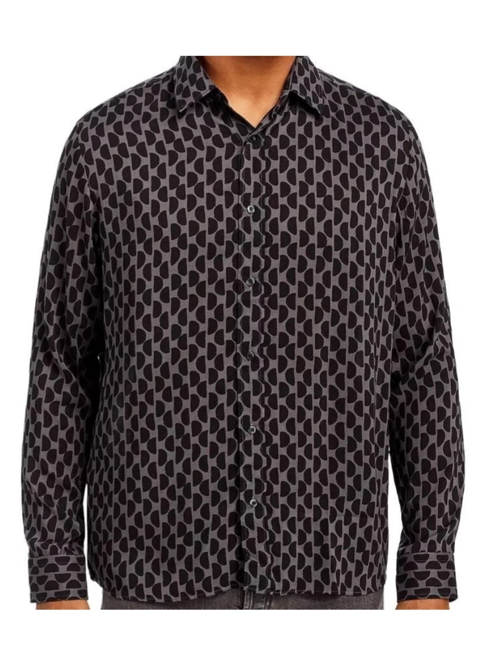 HUGO HUGO BOSS Geometric Print Button-Up Shirt — Black & Gray